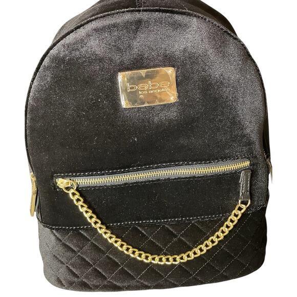 Bebe Small Black Velvet Backpack 11.5” - Picture 2 of 5